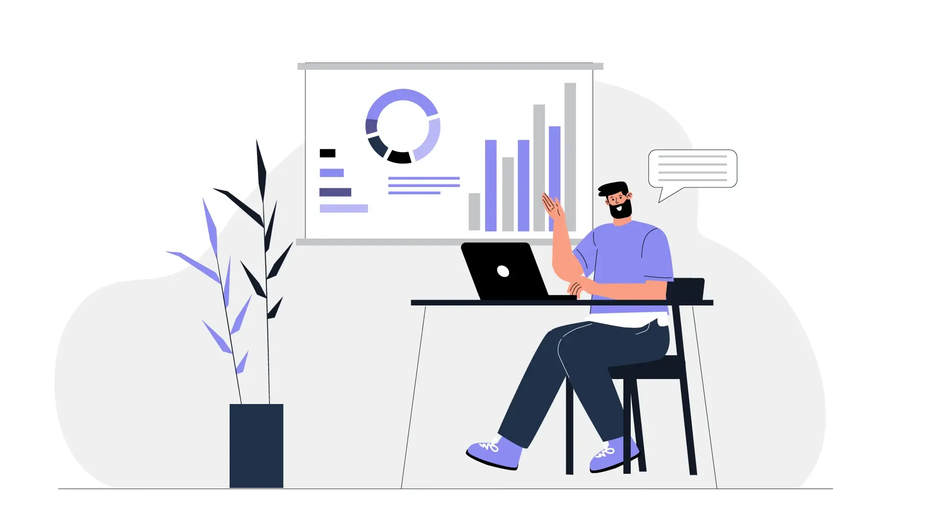 Vector Illustration of Man Analyzing Business Chart at Work Table